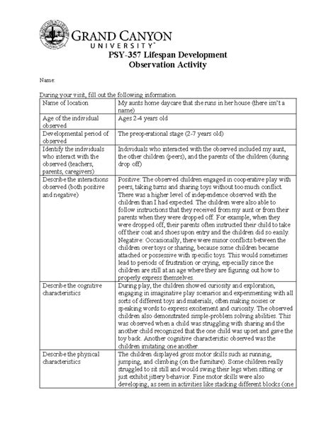 PSY 357 RS Observation Activity PSY 357 Lifespan Development