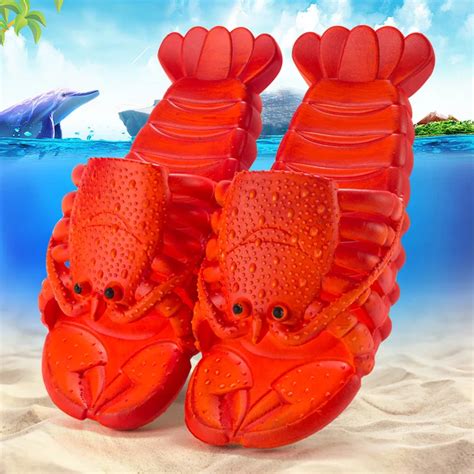 Verão Lagosta Chinelos Mulheres Engraçado Animal Flip Flops Bonito