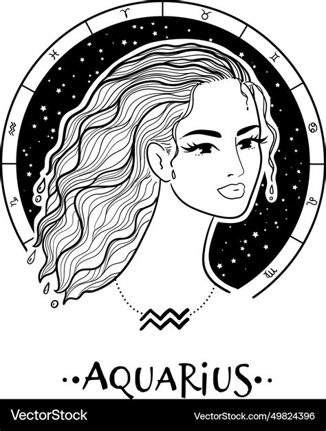 Aquarius Zodiac Sign Line Art Royalty Free Vector Image