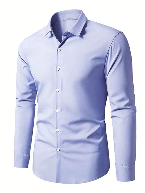 Manfinity Homme Hombres Camisa Con N Delantero Mens Blue Dress