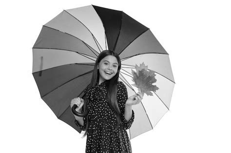 Premium Photo Happy Teen Girl Under Umbrella In Fall Season With