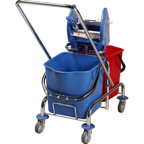 Wet Mop Trolley 2 X 25 L Double Mobile Buckets Swivelling Mop Wringer