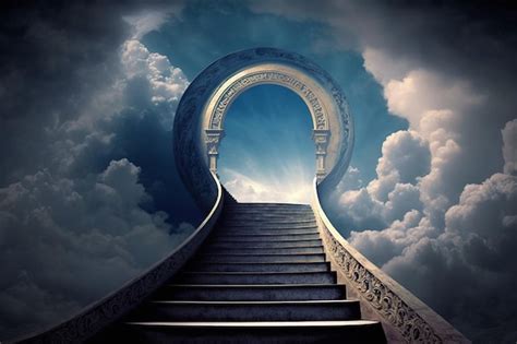 Premium AI Image A Stairway Leading To A Cloudy Sky With A Door