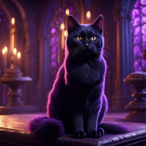 magical black cat purple color scheme detailed matte painting deep