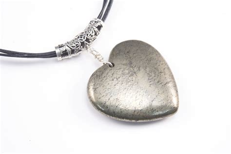 gold pyrite necklace – copper pyrite jewelry – bronze heart pendant ...