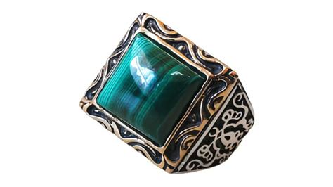 Malachite Mens Ring Natural Square Malachite Ring Silver Jewelry 925 Silver Ring Birthday