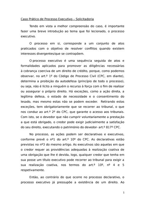 Caso Pr Tico De Processo Executivo O Processo Em Si Corresponde A Um