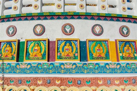 Buddha Sculptures Of Shanti Stupa A Buddhist White Domed Stupa