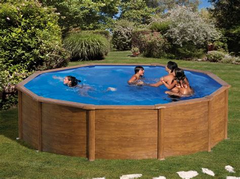 Piscine hors sol acier ronde Pacific Ø 4 60 m x H 1 20 m aspect bois