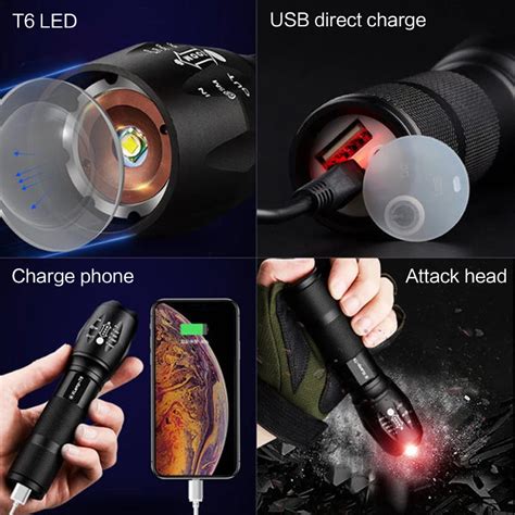 LSL LED Outdoor Waterproof Flashlight Portable USB Rechargeable T6