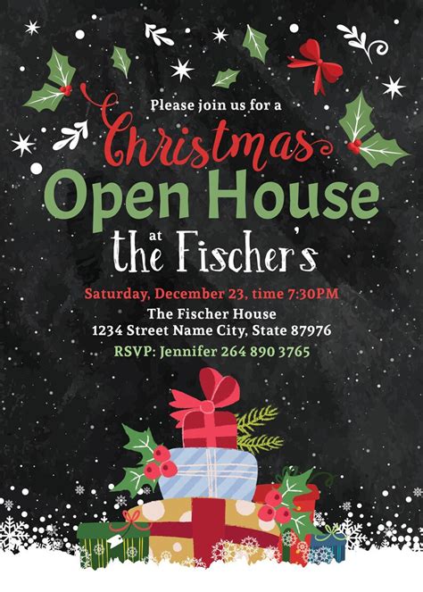 Christmas Open House Invitation Holiday Dinner Party Invite | Etsy