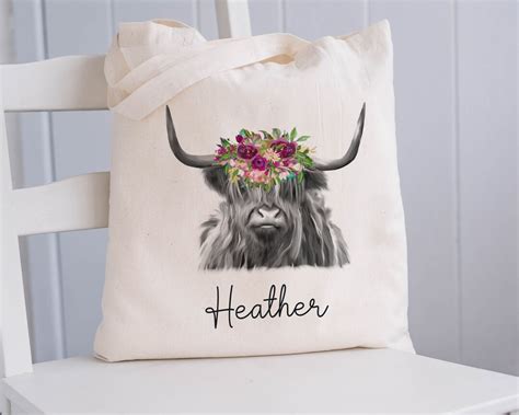 Personalised Highland Cow Tote Bag Gift For Highland Cow Lover Cow