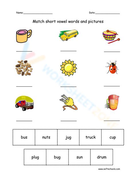 Short U Vowel Worksheet