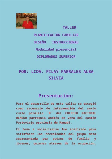 DOCX Planificacion Familiar Disenos Intrucciona Taller 1 DOKUMEN TIPS