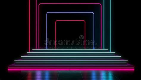 Futuristic Stage Colorful Neon Lights Stages Room Background And