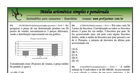 M Dia Aritm Tica Simples E Ponderada Pdf Google Drive