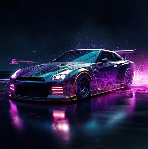 Premium Photo | A purple and pink car with the words nissan gt - r on ...