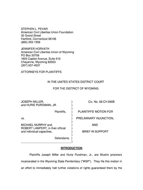 Fillable Online Miller V Murphy Plaintiffs Motion For Preliminary