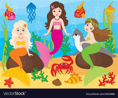 Beautiful Mermaids Royalty Free Vector Image Vectorstock