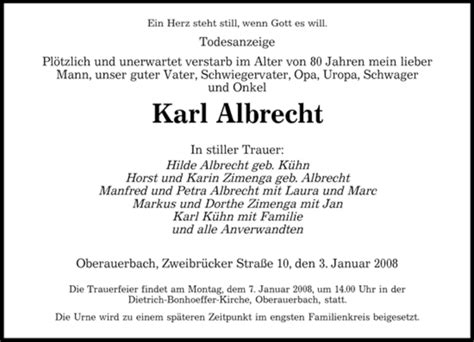 Traueranzeigen Von Karl Albrecht Saarbruecker Zeitung Trauer De