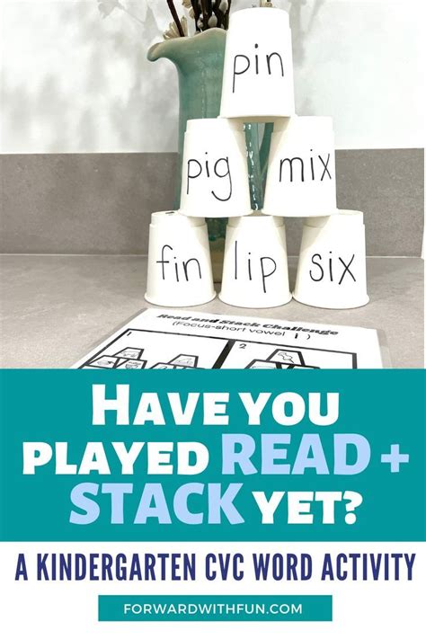 paper cups stacked in a 3, 2, 1 pyramid shape. each cup has cvc word with short vowel i sound ...