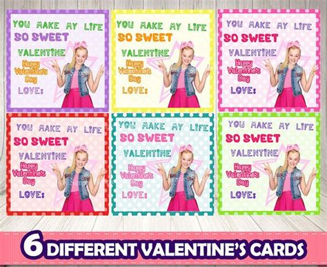 Jojo Siwa VALENTINE CARDS 6 different.Jojo siwa cards. Jojo | Valentines cards, Sweet valentine ...