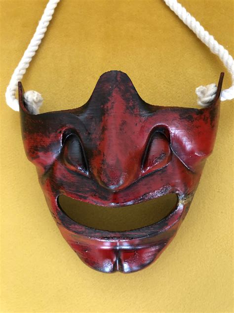 Mempo Samurai Half Mask Red Battle Torn 3d Printed Mask Etsy