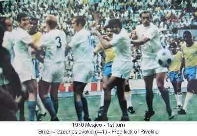 Brazil 4 Czechoslovakia 1 in 1970 in Guadalajara. Rivelino equalises with a free kick on 24 ...