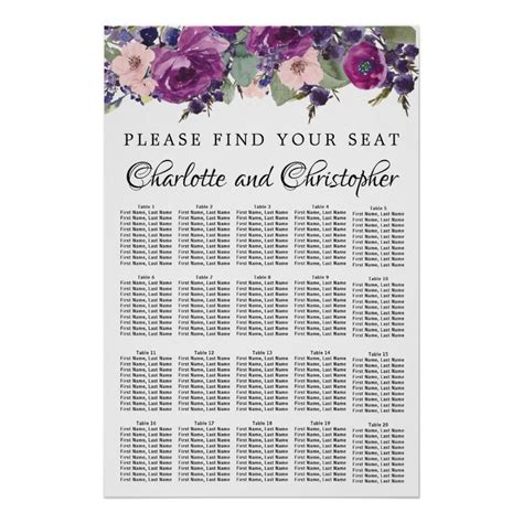 Purple And Pink Table Wedding Seating Chart Zazzle Seating Chart