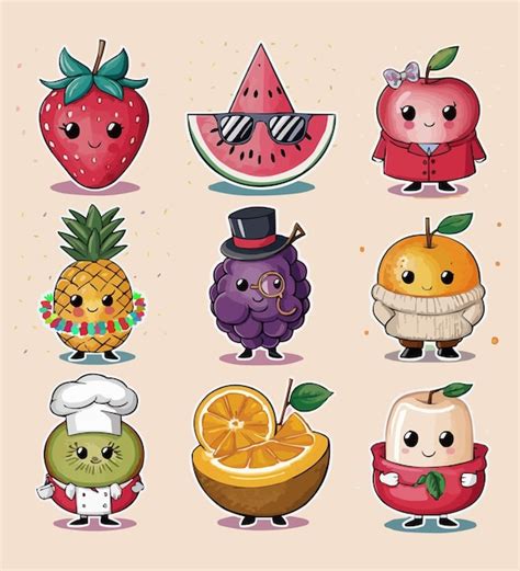 Frutas Favoritas Adesivos Imprim Veis Conjunto De Ilustra Es Vetoriais