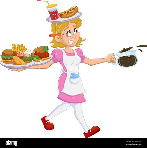 Cartoon Vector Illustration Of A Waitress Stressed Stock Vector Image