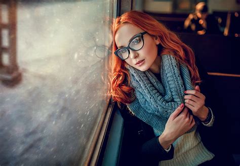 Wallpaper Redhead Model Portrait Window Women With Glasses