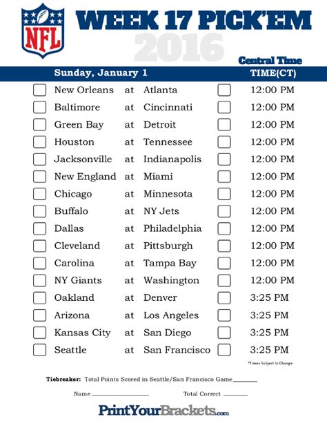 Nfl Schedule Week 16 Printable - Printable Schedule