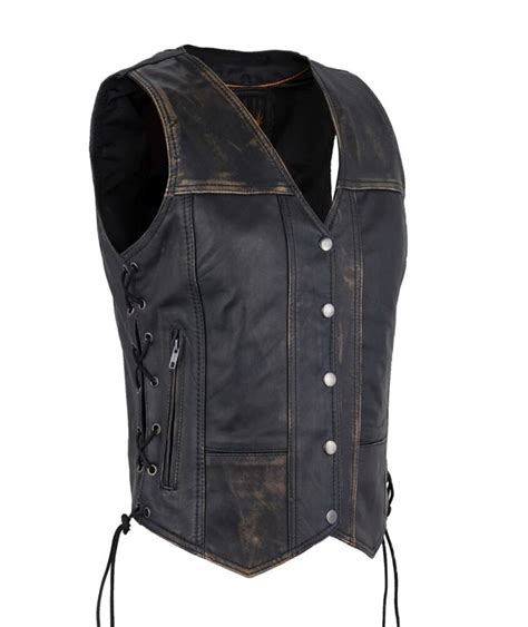 Womens Distressed Brown Naked Cowhide Leather Vest