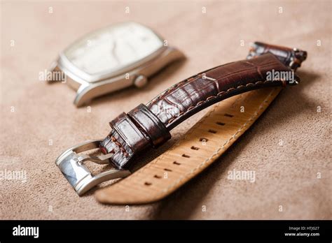 Closeup Brown Crocodile Grain Leather Watch Band Stock Photo Alamy