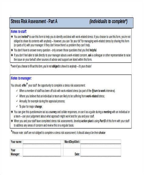 Stress Assessment Tool Printable