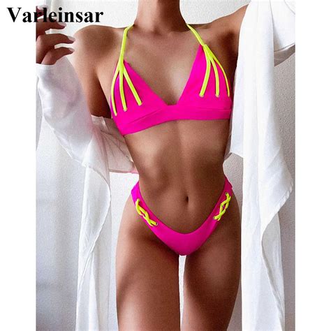 Splicing Halter High Leg Cut Bikini Women Swimwear Female Swimsuit Two