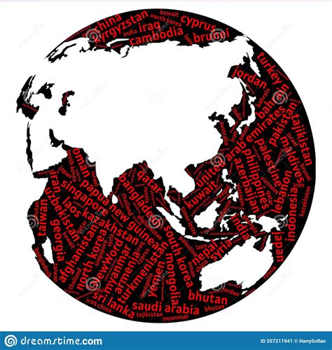 Asia map with Country Name stock illustration. Illustration of planet - 257211941