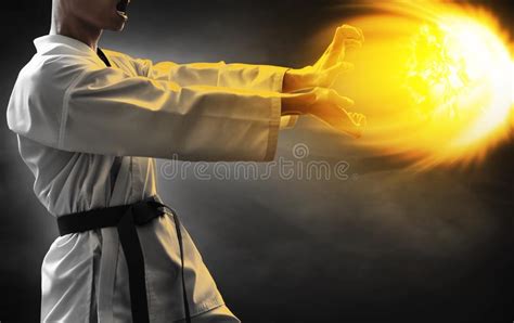 Karate Martial Arts Fighter on Dark Background Stock Photo - Image of ...