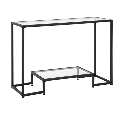 Yardi Yard Entryway Console Sofa Side Table With Tempered Glass Black Narrow Console Table With