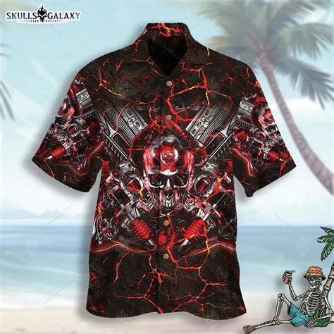 Red Tech Skull Hawaiian Shirt For Men Women Skulls Galaxy