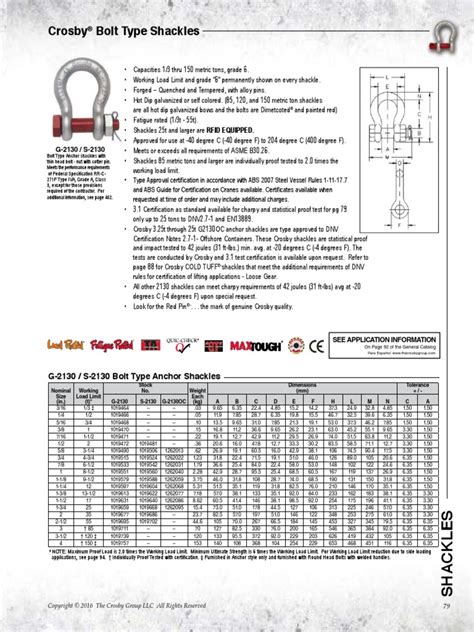 Crosby G 2130 Shackle Data Sheetpdf Screw Building Materials