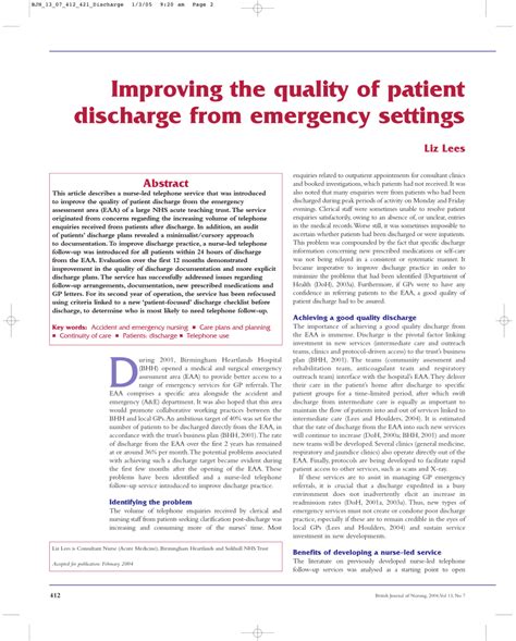 PDF Improving The Quality Of Patient Discharge From Emergency Settings