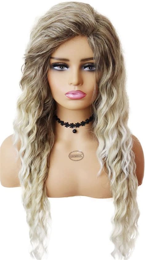 Gnimegil Long Ash Blonde Wigs For White Women Ombre Blonde Curly Wig