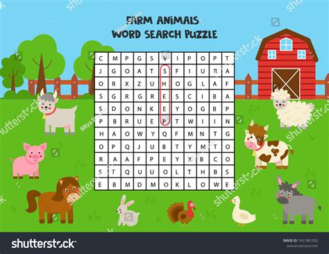 Farm Animals Word Search Puzzle Kids Stock Vector Royalty Free