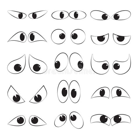 Set of Cartoon Eyeball Emotions in Sketch Style. Comic Facial Character ...