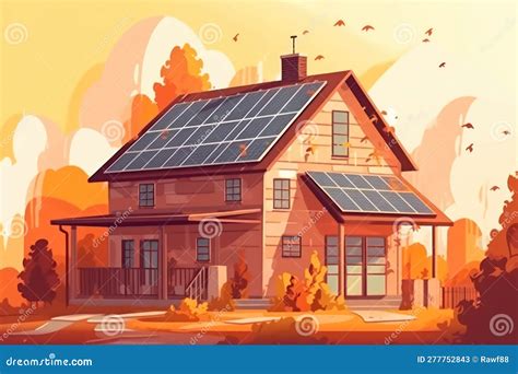 Sustainable Home With Solar Panels On Roof Generative AI Stock Image