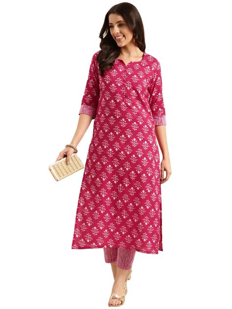 Buy ANNI DESIGNER Women S Cotton Blend Printed Straight Kurta With Pant