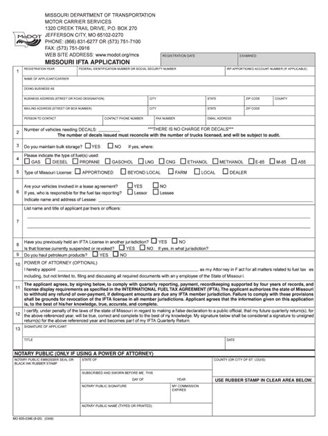 Fillable Online Modot MISSOURI IFTA APPLICATION FORM Fax Email Print