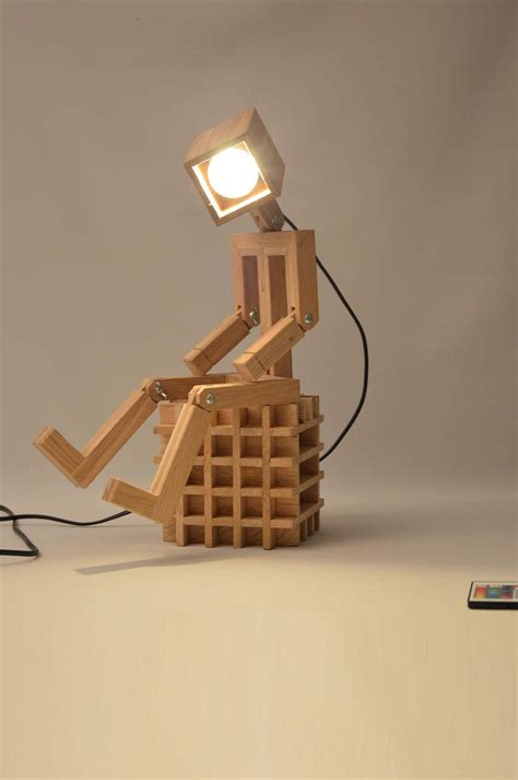 Wooden Articulated Design Lamp In The Form Of A Personage Diy Luminaire